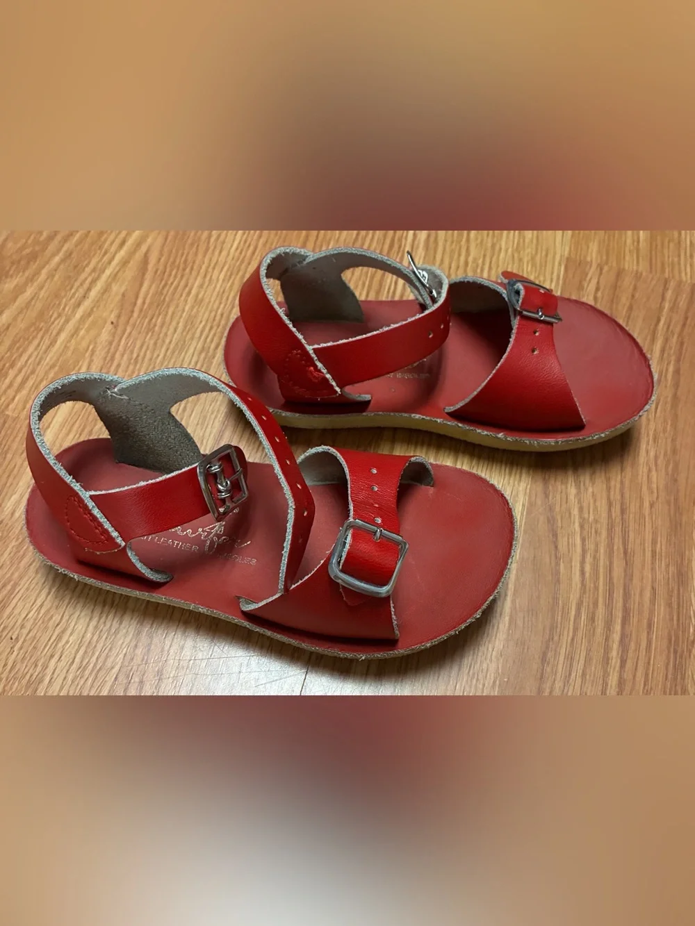 Vintage Sun-San Surfer Red Leather Sandals HoyWay Toddler Youth Size 9
